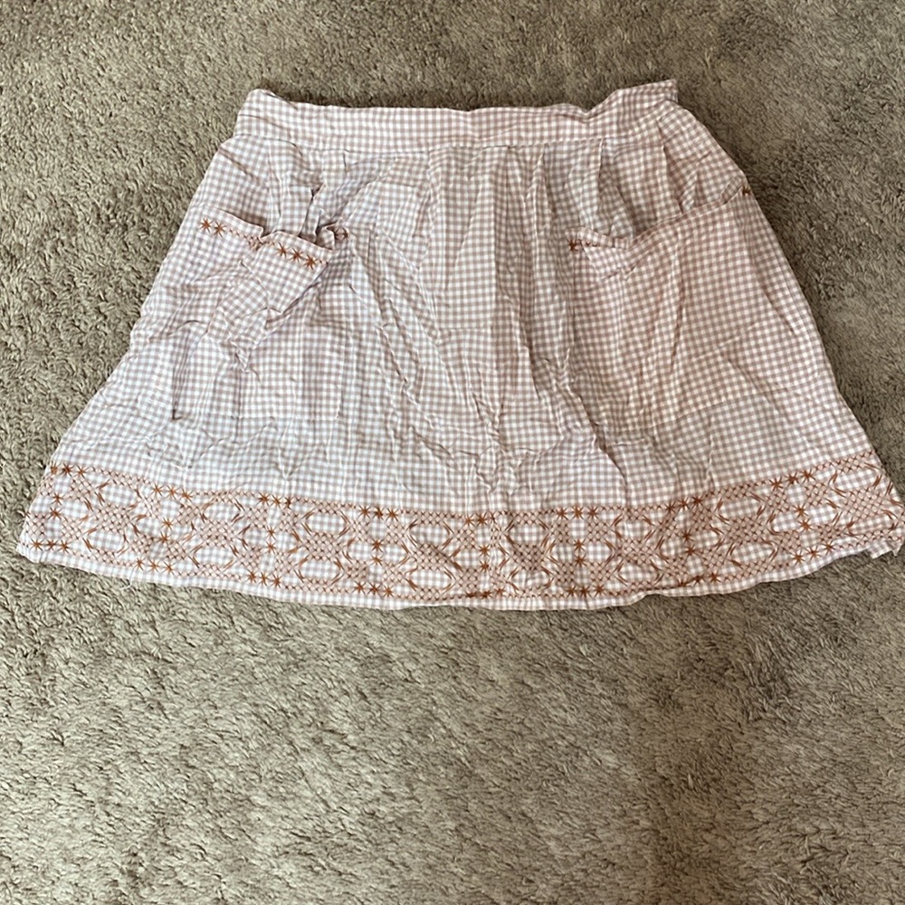 VTG 50’s Brown White Gingham Print Half Apron Cross-stitch
